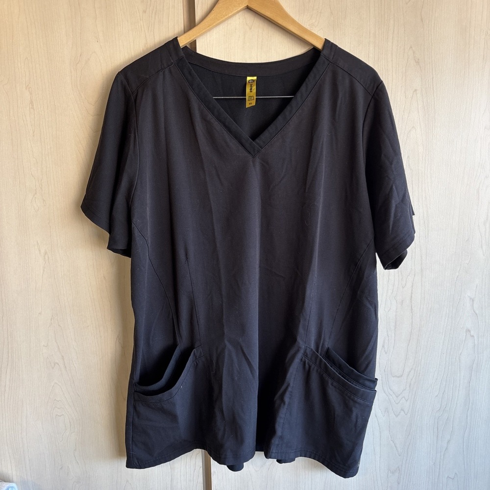 WonderWink Aero Women's L Black Flex Back Workwear Scrubs Top w/ Pockets